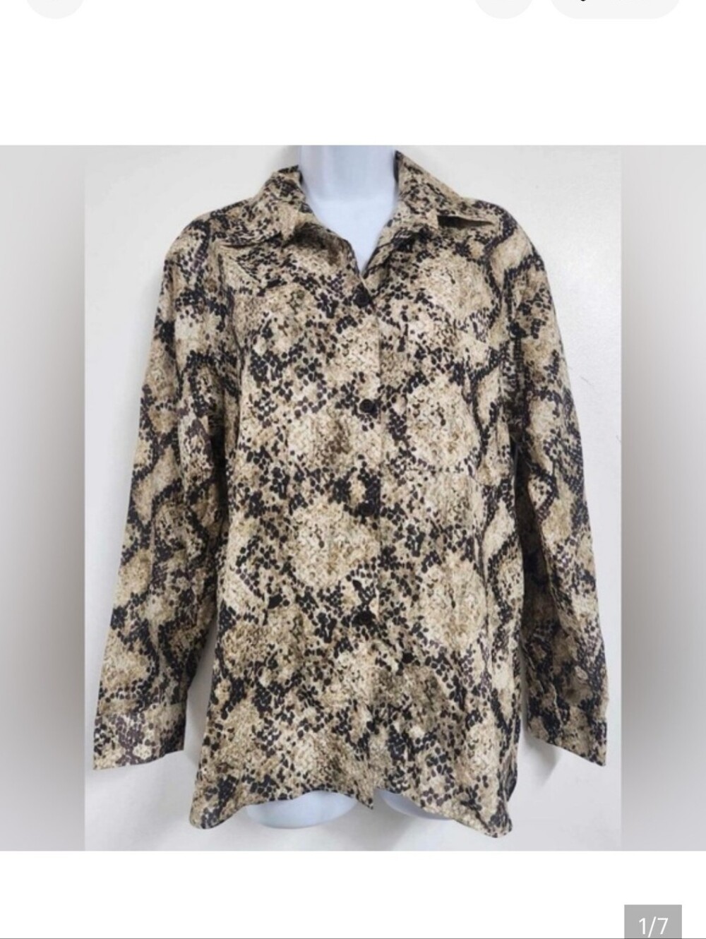 Zara Snakeskin Print Button Up Shirt  Size Large
